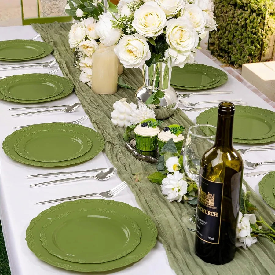 100 Pcs Olive Green Plastic Plates