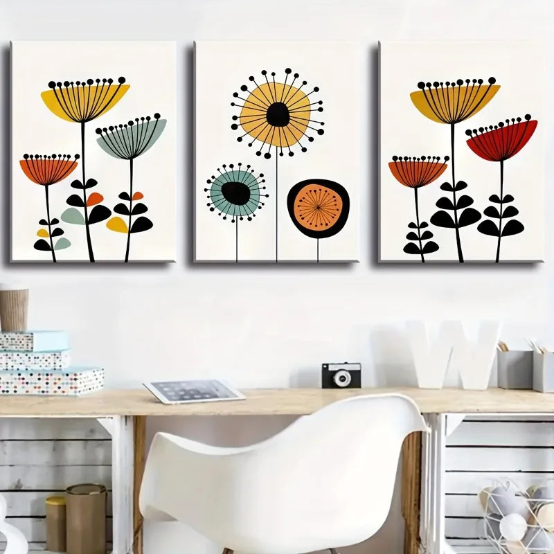 3 Framed Modern Medieval Flower Art Collection