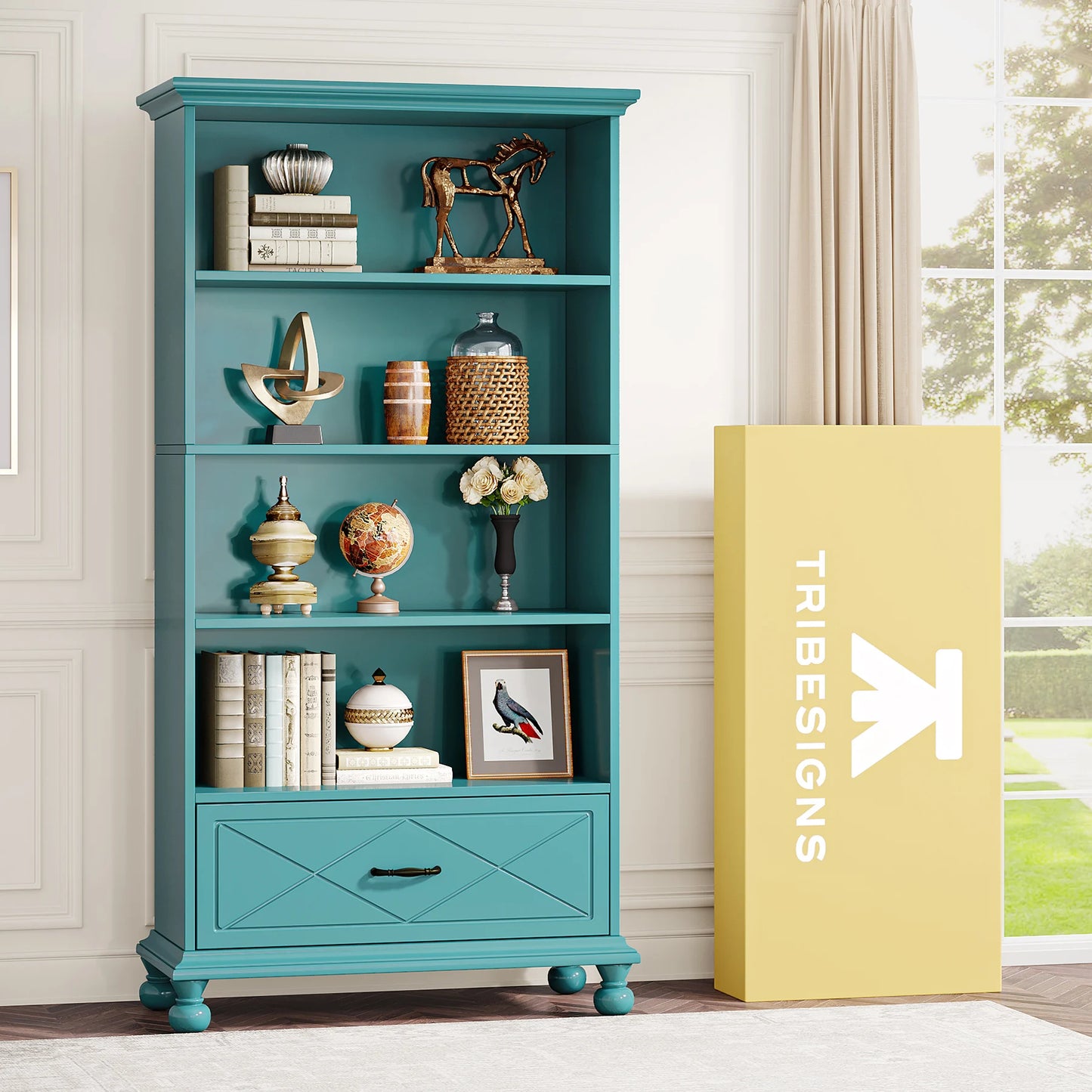 Tribesigns 6-Shelf Bookcase with Drawer, 71 Inch Tall Floor Standing Bookshelf with Solid Wood Legs, Large Display Storage