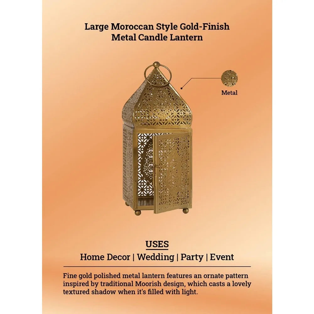 Large Moroccan Gold Ornate Candle Lantern