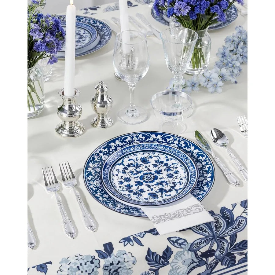 60pcs Blue Plastic Plates Set
