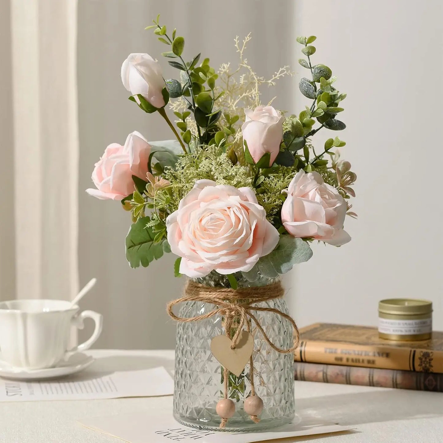 Silk Roses Artificial Flowers in Vase