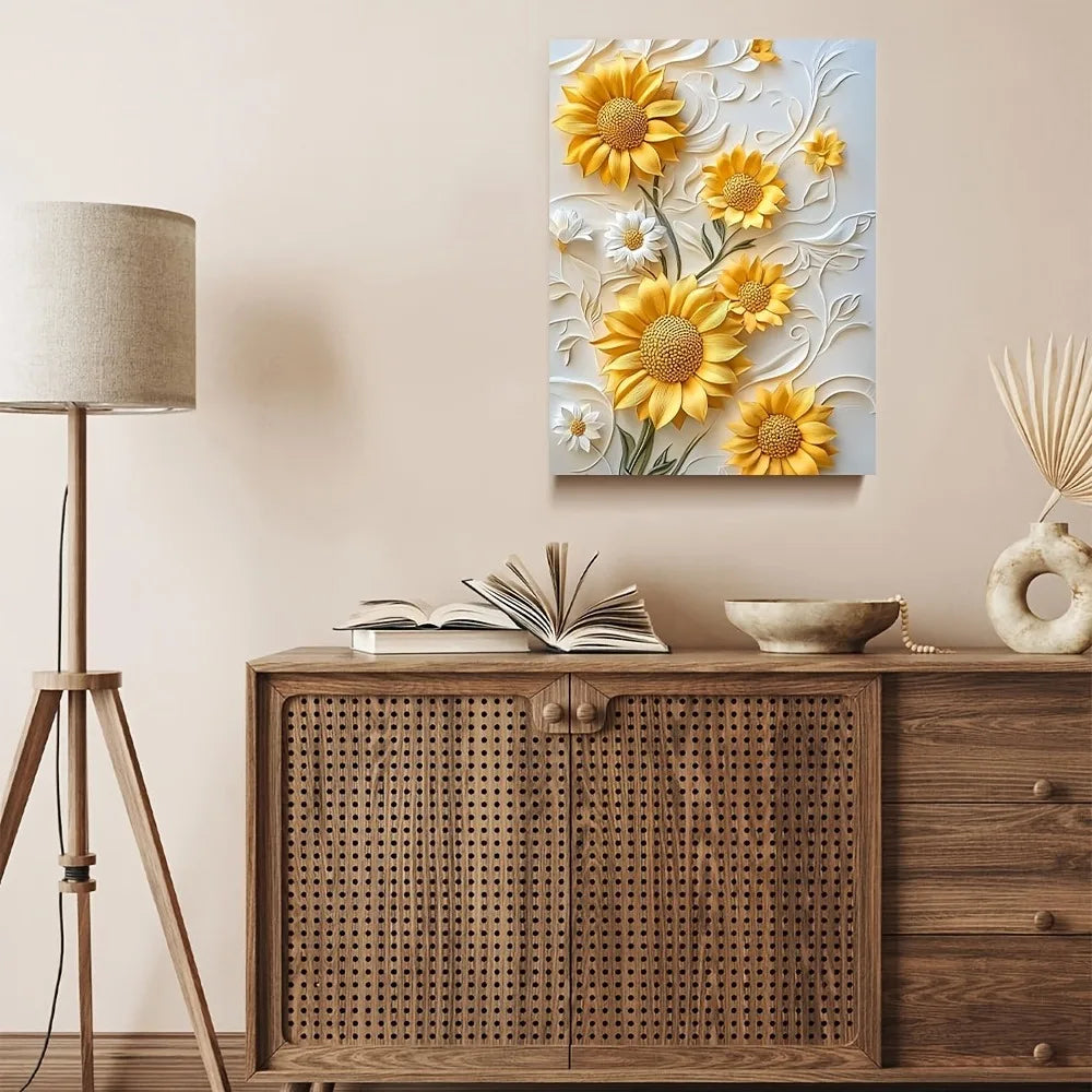 3D Relief Sunflower Canvas Art with Wood Frame
