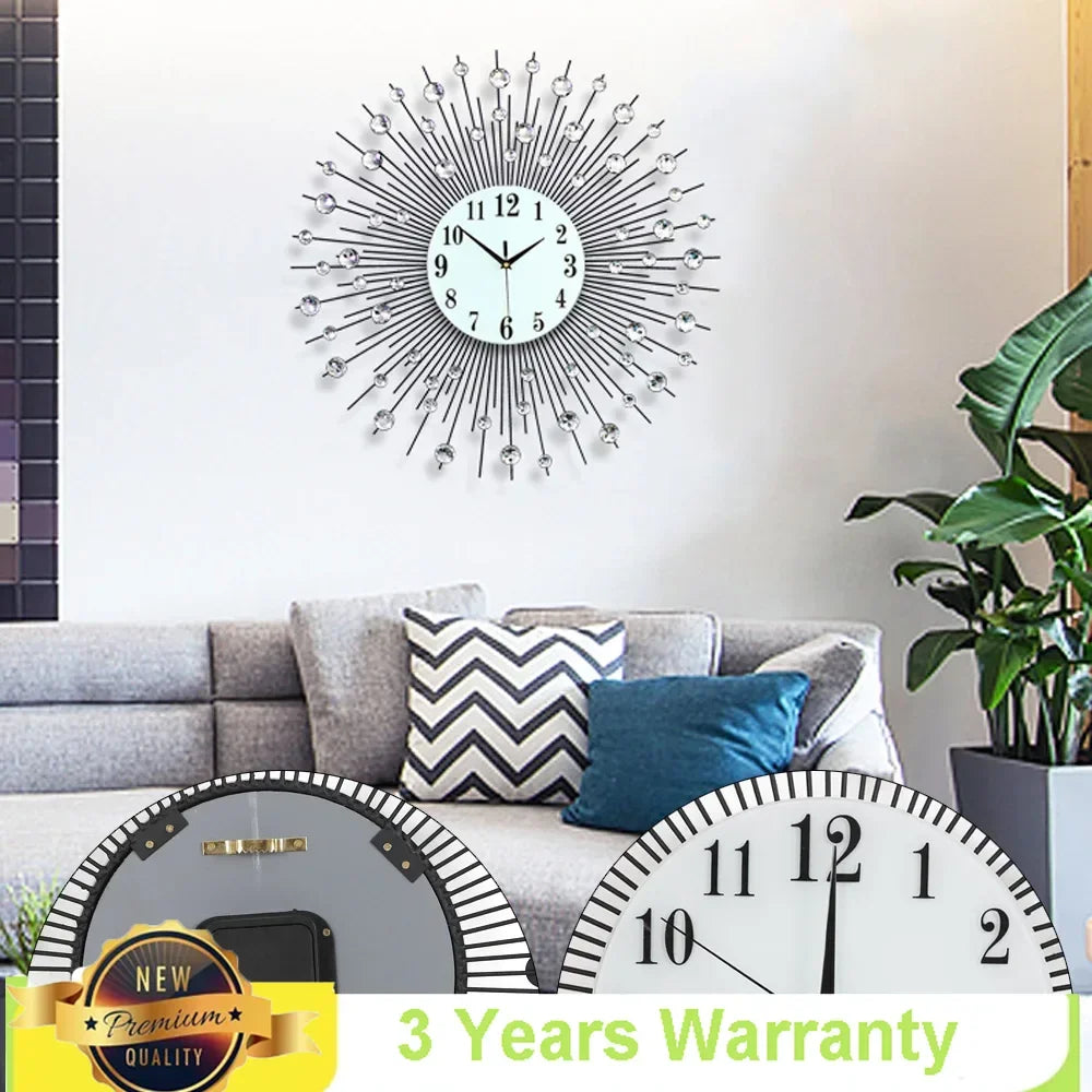 3D Large Metal Sunburst Wall Clock