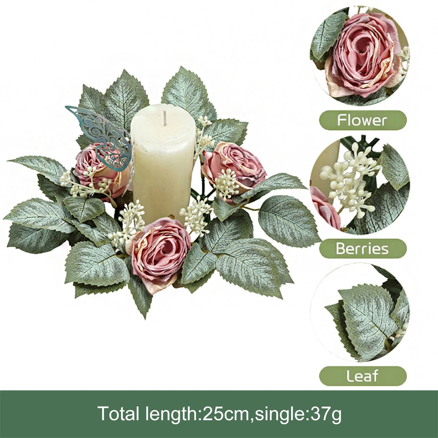 Faux Eucalyptus and Berries Candle Rings