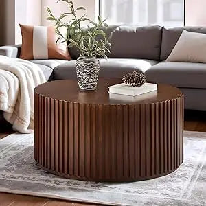 Round Wood Coffee Table for Living Room