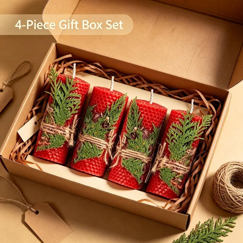 Set of 4 Natural Beeswax Pillar Candles