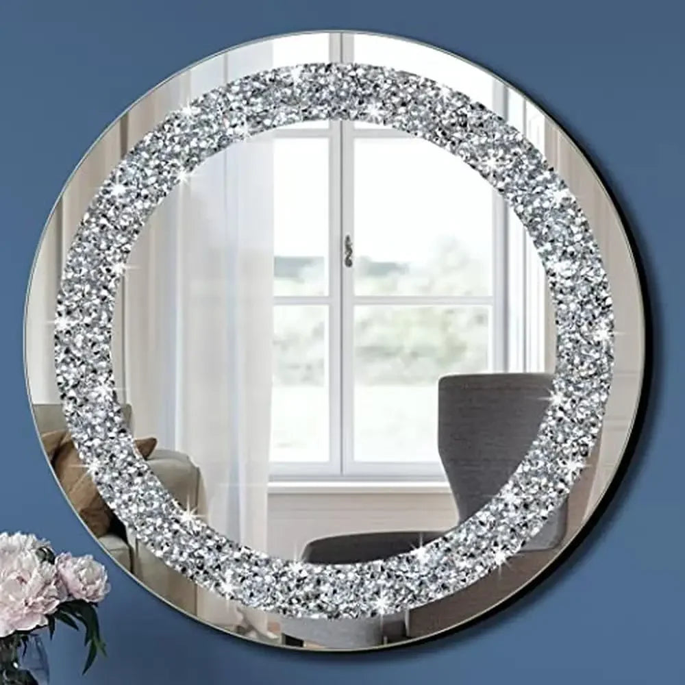 Crystal Crush Diamond Round Silver Mirror