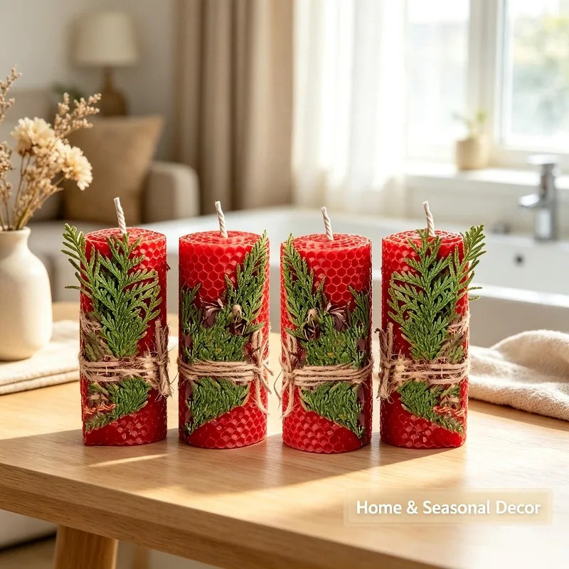 Set of 4 Natural Beeswax Pillar Candles