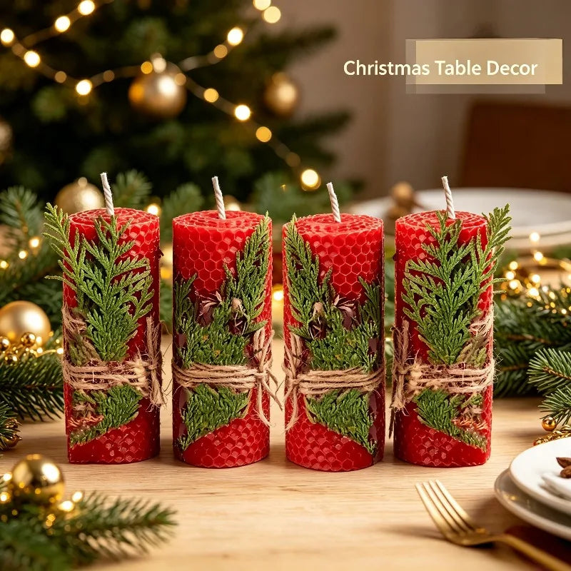 Set of 4 Natural Beeswax Pillar Candles