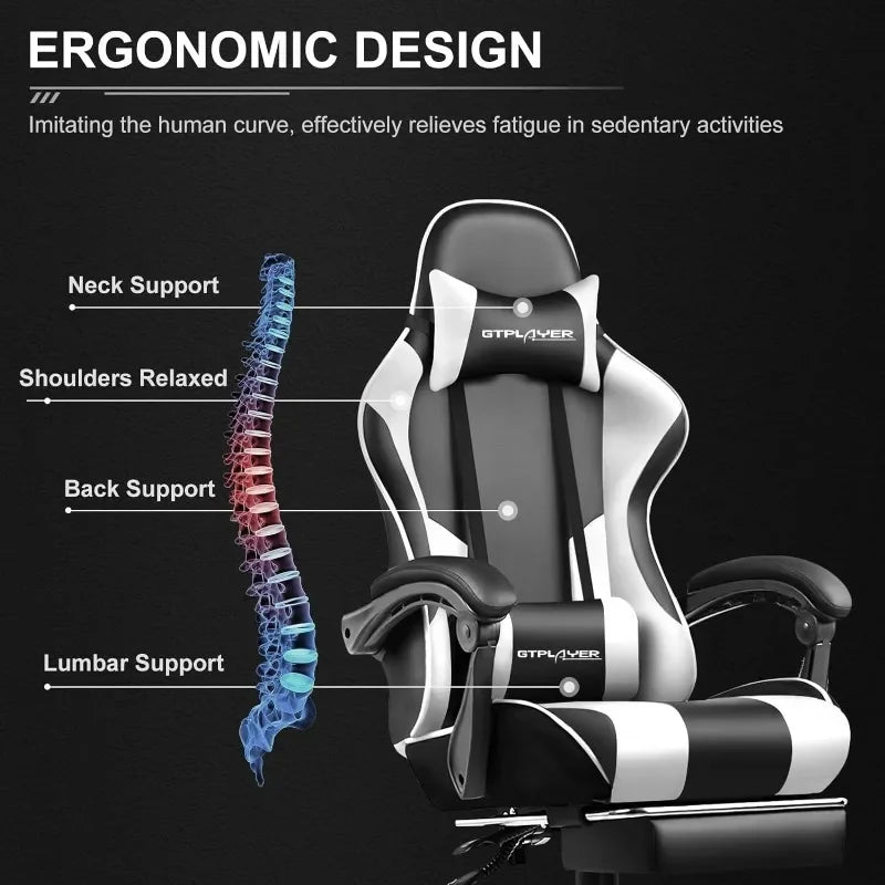 GTPLAYER Gaming Chair, Computer Chair with Footrest and Lumbar Support, Height Adjustable Game Chair with 360°