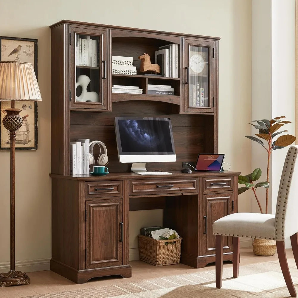 Farmhouse 76" Height Computer Desk with Hutch