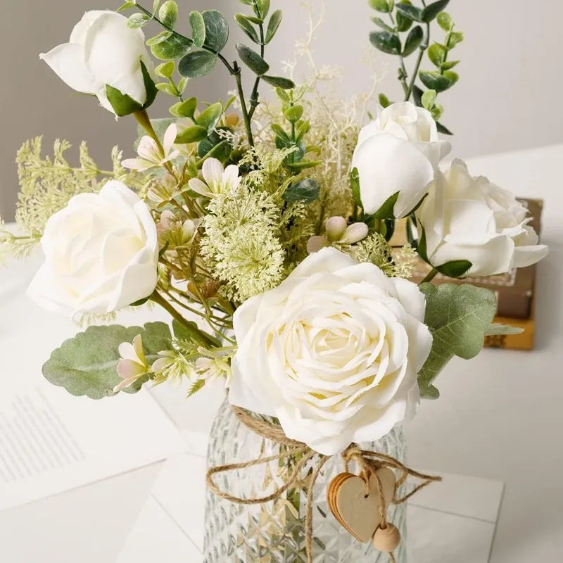 Silk Roses Artificial Flowers in Vase