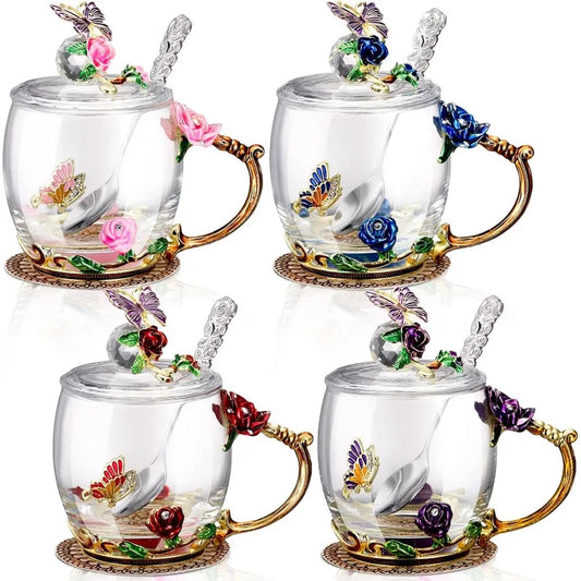 4 Sets Flower Tea Cups with Lids