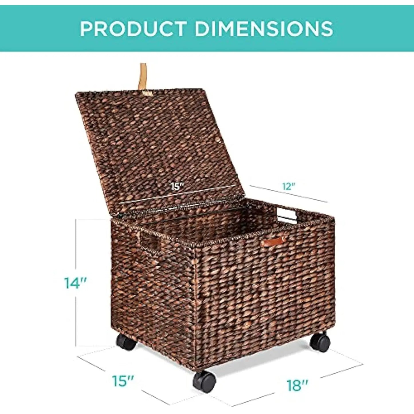 Water Hyacinth Rolling Filing Cabinet/Mobile Storage Basket